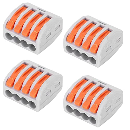 Image of Quick Wiring Connector for AWG 28-12 - Compact Splicing Wire Connectors - 4 Port Mini Wire Connectors (4pcs, 4-Port, Orange)