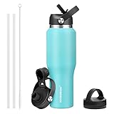 HYDROWION 32oz Stainless Steel Water Bottle(Cold for 48 Hrs, Hot for 24 Hrs), Double Wall Vacuum Insulated Water Bottle with Straw Lid, Spout Lid and Flex Cap, Fit in Any Car Cup Holder, Mint