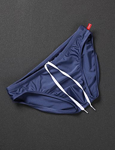 YUZHOU Mens Bikini Swimwear Low Rise Swim Briefs Solid Bathing Suit Sexy Swimsuit with Elastic Drawstring