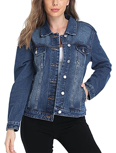 Miss Moly Jean Jackets For Women Distressed Long Sleeve Ripped Denim Jackets Blue M #TOP2
