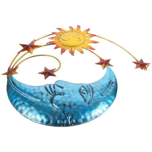 TOYANDONA Decoración de Pared de Hierro con Colgante Solar y Lunar Ornamento Metálico para Jardín Pasillo y Dormitorio Arte Mural Resistente Decoloración para Interiores y Exteriores