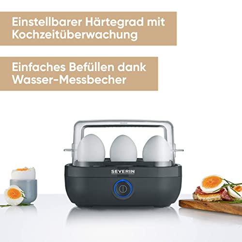 Foto von SEVERIN Eierkocher für 6 Eier mit elektronischer Kochzeitüberwachung, inkl. Messbecher mit Eierstecher, Eier Kocher für ideale Härtestufe, schwarz, 420 W, EK 3166