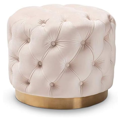Baxton Studio Valeria - Otomana moderna de terciopelo copetudo en beige claro y dorado Cover