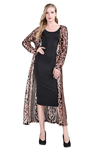 Women's Sparkling Sequin 1920s Cover Up Loose Open Front Long Sleeve Cardigan Coat Dress for Evening Party3