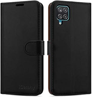 iCatchy For Samsung Galaxy A12 Case Leather Wallet Book Flip Folio Stand View Cover with Card Slots Compatible with Galaxy A12 5G (6.5'') (Black)