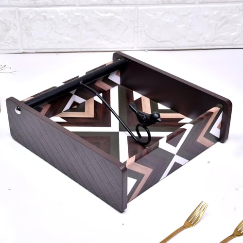 Image of Home Sparkle Napkin Storage - 1 Pack Table Napkin Holder Tray for Indoor & Outdoor Use | Kitchen, Dining, Restaurant & Home Decor (Brown-C6V22)