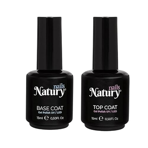 Natury Nails Set Base y Top Coat 12 FREE Gel Polish UV/LED Esmaltes Semipermanentes 15ml, Cruelty Free y Vegano