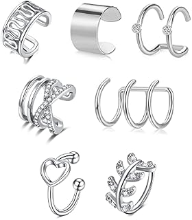 WillTen Ear Cuff Earrings Stainless Steel Ear Cuffs Clip on Fake Earring Diamond CZ Jewelry Piercing Helix Cartilage Earrings Leaf Heart Women
