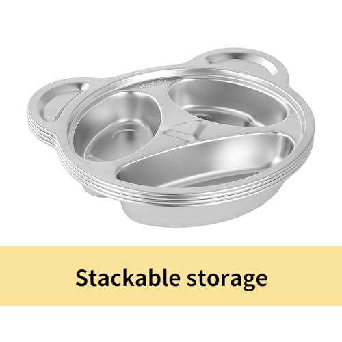 Ylarmy YLARMY-PL01 Set Of 4 Stainless Steel Divided Plates And Utensils For Kids,3 Compartment Toddler Plate Metal Kid Dinner Tray Bpa Free, Cute Panda Shape Toddlers Dishes Dinnerware Picky Eater Bowls thumb #5