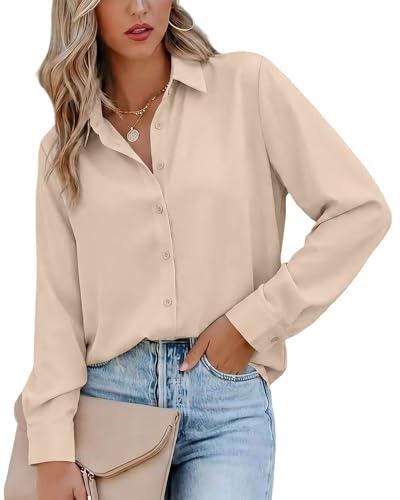 Image of Magritta Women's Shirts Fashion Casual Loose Fit Long Sleeve Button Down Lightweight Collared Blouse Tops
