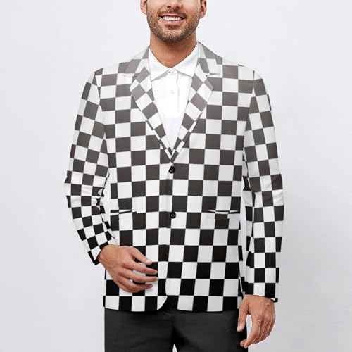 Black White Racing Checkered Flag Mens Blazer Suit Jacket Lightweight Slim Fit Casual Coat2