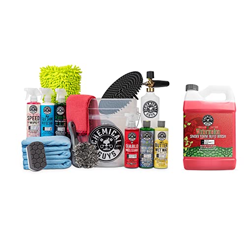Chemical Guys CWS208FC 16-Piece Arsenal Builder Carwash Kit, Foam Cannon, Bucket (6) 16 oz Car Care Cleaning Chemicals (Works w/Pressure Washers) with Watermelon Snow Foam Car Wash Soap, 128 oz