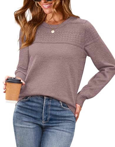 WIHOLL Sweaters for Women Crewneck Crochet Tops Long Sleeve 2025 Fall Winter Outfits Fashion Clothing3
