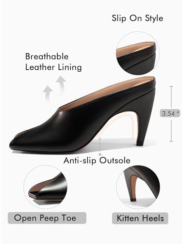 Coutgo Womens Kitten Heels Mules Open Peep Toe Slide Sandals Slip On Summer Dress Shoes4