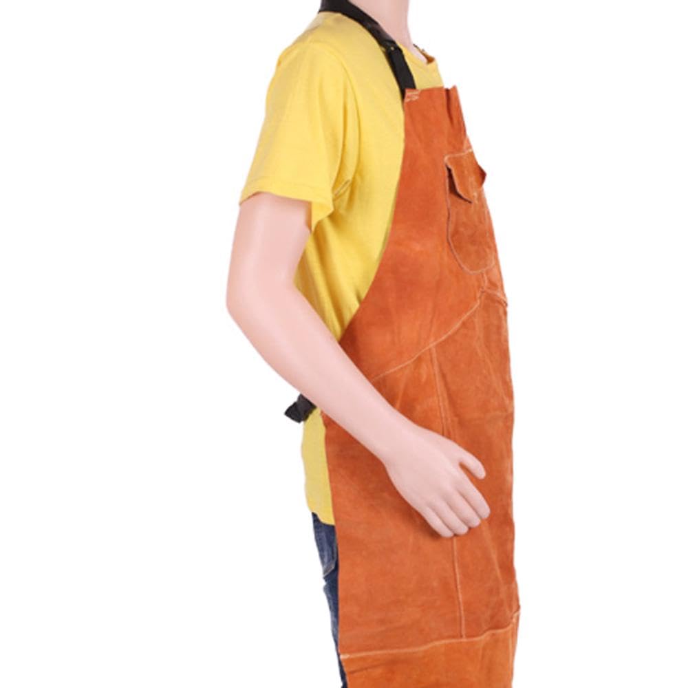 Tablier de soudage en cuir, 70 x 100 cm, taille unique, jaune, résistant à la chaleur, tablier de travail du cuir avec sangles réglables et nuckle à dégagement rapide pour homme et femme