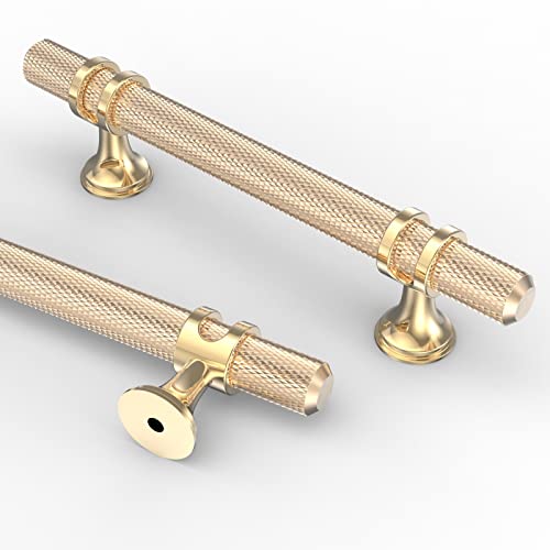 Asidrama 10 Pack 3.75 Inch(96mm) Knurled Brushed Brass Kitchen Cabinet Handles, Glod Cabinet Pulls Kitchen Cabinet Hardware Cupboard Handles Drawer Handles Dresser Pulls