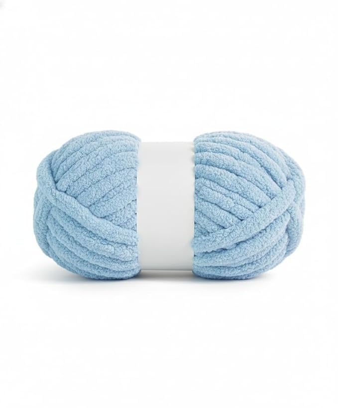 Image of Chenille Yarn Oon for Knitting & Crochet, 1 Skein Soft Plush Velvet Wool, Light Blue Thick Blanket Yarn for Arm Knitting, Amigurumi Plushies, Cushion & DIY Home Decor Projects