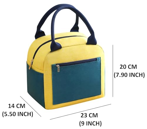 Image of Insulated Lunch Bag for Office, School, Men, Women, Hot & Cold Lunch Box, Tiffin Pouch (Lunch Bag with Side Zipper Pocket - Yellow)