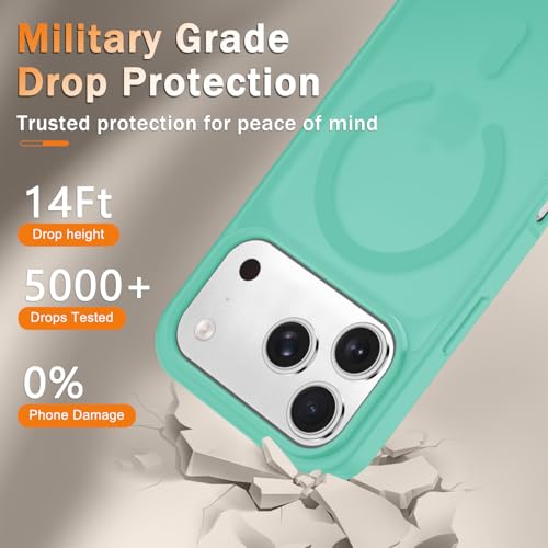 Image of YENAPOON for iPhone 17 Pro Max Case, Matte Magnetic Phone Cover [with 1 Screen Protector] [Support for MagSafe] [Shockproof Military Grade Protection] Translucent Frosted Back, Teal