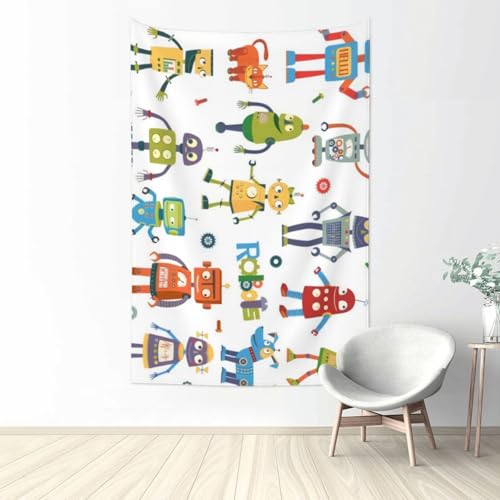 Tapisserie murale robots mignons 152x101 cm cache misere mur abime