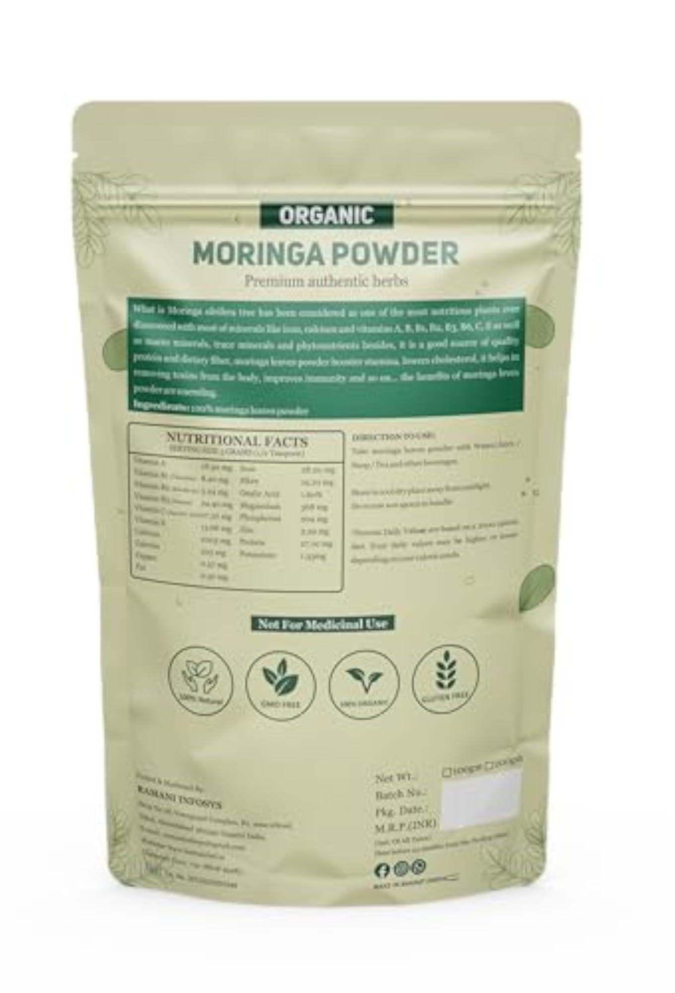 Herbalchef Organic Moringa Powder, Immunity Booster