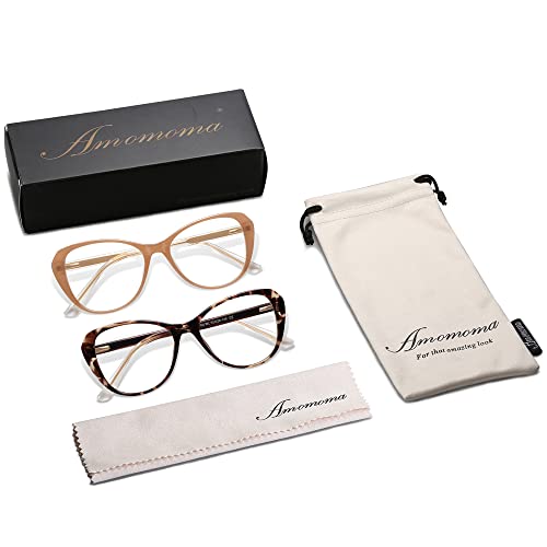 2 Pack Fashion Blue Light Reading Glasses For Women,Retro Cat Eye Clear Computer Womens Stylish Readers Am6020Ac2+C4 1.5X #TOP5