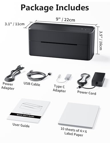 Phomemo 241BT Etikettendrucker DHL, Bluetooth Thermodrucker, Label Printer für Barcode Versandetiketten Kompatibel mit Ebay, Amazon, Etsy, Shopify, UPS, Schwarz
