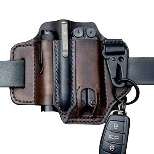 Kndatle Multitool Sheath, Genuine Leather EDC Belt Loop Waist Multitool Sheath, Pocket Organizer Storage Belt Waist Bag for Camping