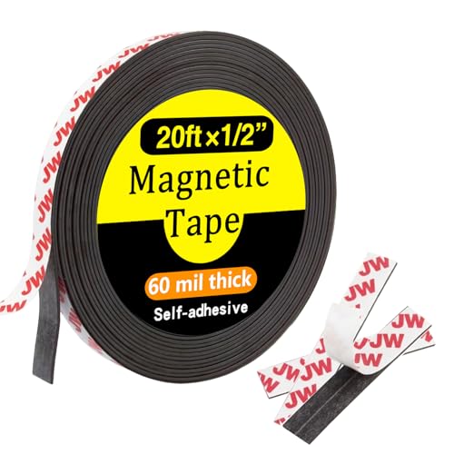 Jianwen Value Pack 20FT Magnetic Tape with Adhesive Backing,Wide 1/2' Magnet Tape Strips for Creative People