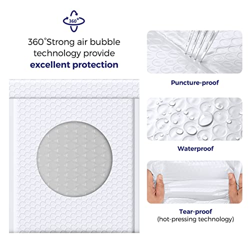 Image of Fuxury 100 Pack White Bubble Mailers 8.5x12 inch Medium Opaque Bubble Envelopes Strong Adhesion Padded Mailer Thick Padded Envelopes Mailers for Small Business Mailing Books Clothes Makeup Supplies