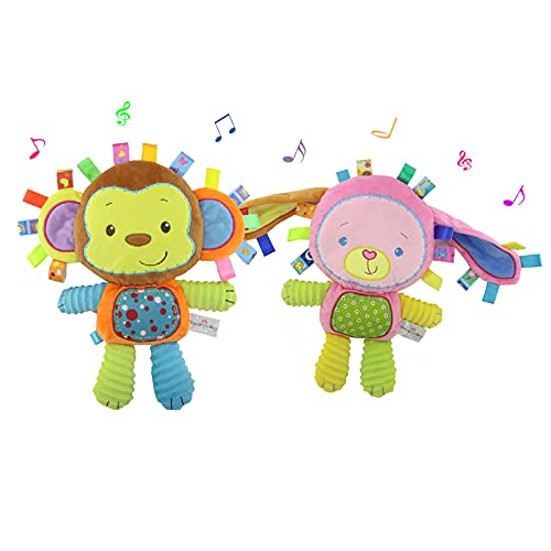 Upalupa Baby Soft Stuffed Animal Plush Toy With Colorful Tags Infant Taggies Bunny Blanket Baby Sensory Tag Toy With Rattle Ribbons, Great Shower Gift Set #TOP5