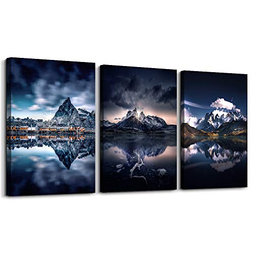 Abstract mountain Watercolor painting wall decorations for Living Room Bedroom wall Decor,Bathroom Canvas Wall Art decor 3 Piece Home Decoration inspirational Landscape Wall Painting modern Artwork