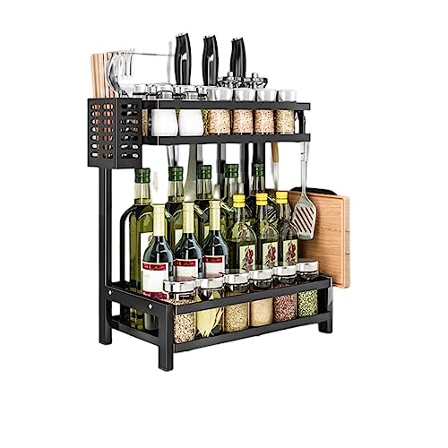 Vzfv 調味料ラック 調味料棚 キッチン収納 三段 大容量 省スペース 卓上スパイスラック 隙間収納 防汚 防錆 防油 組み立て簡単 滑り止め カウンター上 台所整理 家庭用 料理好き 一人暮らし (二段)