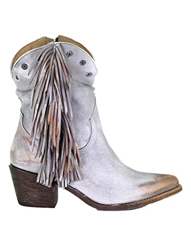 Circle G LADIE'S GREY STUDS & FRINGES ANKLE BOOT ROUND TOE, RUBBER SOLE, URBAN Q01692