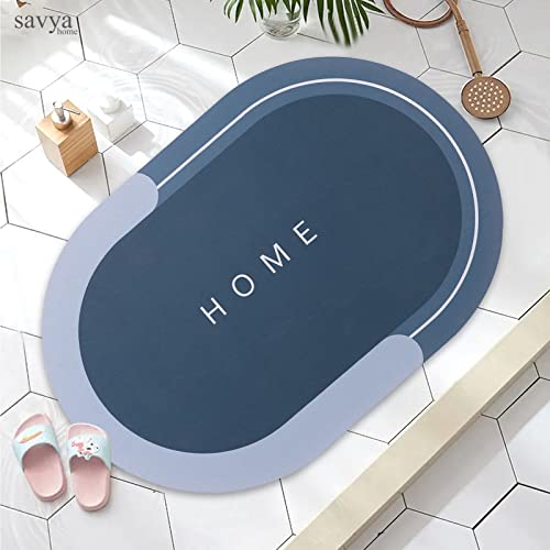 Image of SAVYA HOME Anti Skid Bath Mat | Dry Rubber Backed | Non-Slip Water Absorbing Mat | Door Mats for Bathroom | Mats for Floor | Bathroom Mats | Bathroom Accessories | Home Decor | Blue - 40 X 60cm