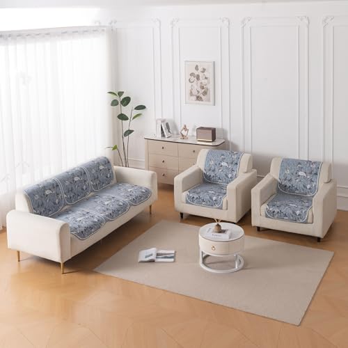Image of HOKIPO HeavenHue Sofa Cover 5 Seater Panel Set 3+1+1, Frosted Petals