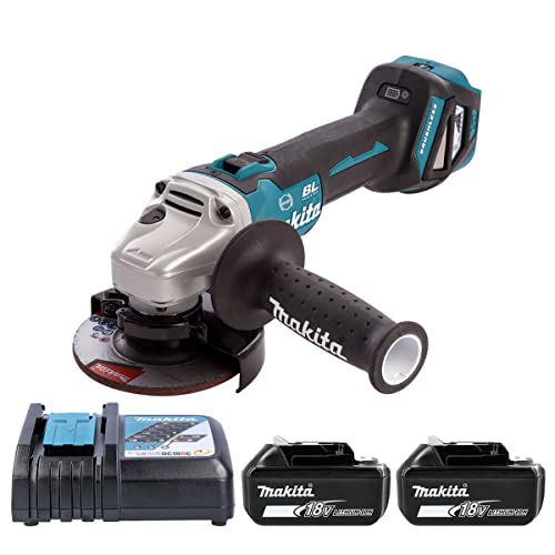Makita DGA463Z 18 V bürstenloser 115 mm Winkelschleifer mit 2 x 5,0 BL1850, 1 x DC18RC