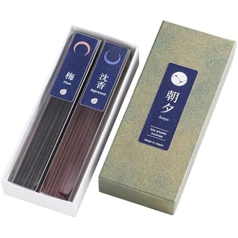 Asayu Japan 2-in-1 Low Smoke Incense Sticks Nature Set, 2 scents (Plum and Agarwood), 40gr Japanese Incense for Morning Energy & Evening Relax, Yoga, Meditation. Smokeless Incense with Less Irritation Cover