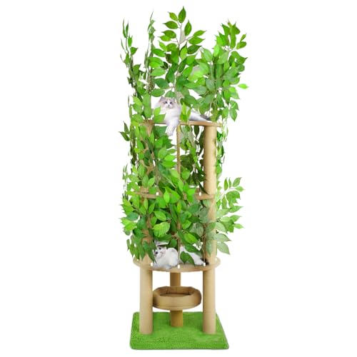 GOQELK Kratzbaum Groß- Kratzbaum XXL, Kratzbaum Katze, GroßEr Katzenkratzbaum Mit KatzenhöHle, Mit Geruchlosen, KüNstlichen BläTtern, Ideal Zum Klettern, Verstecken Und Schlafen FüR GroßE Katzen