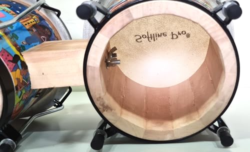 Image of Softline Pro Bongo Drum Set with Tuning Wrench & Padded Professional Wooden Percussion Instrument for Beginner Adults Kids - Natural Skin (SP BNG RC Print)