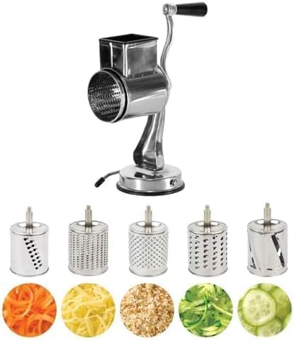 Rallador de alimentos de acero inoxidable, cortador manual de verduras con cuchillas versátiles para queso, frutas y nueces, ideal para cocinar y preparar comidas, fácil de limpiar y usar