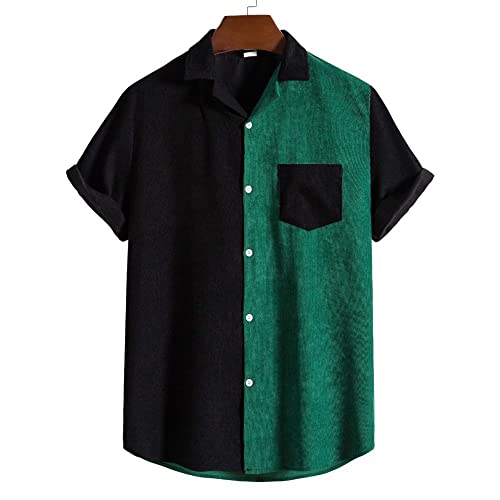 Chemise vintage homme velours côtelé noir vert et imprimé Aloha