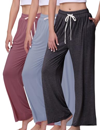 Image of Veseacky Women's Comfy Stretch Drawstring Wide Leg Lounge Casual Pants Pajamas Bottoms Dance Bottoms S-4XL