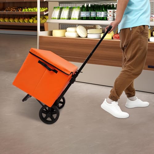 Chariot de courses pliable avec roues jusqu'à 80 kg - Grand chariot avec sac de transport pliable de 64 l - Léger et peu encombrant - Pour supermarché, camping et jardin (orange) – vue 6