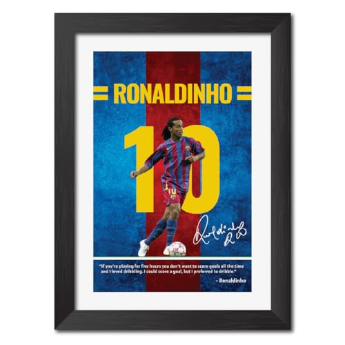 Image of TenorArts Ronaldinho Quotes Poster Frame Barcelona Laminated Photo Framed Painting with Matt Finish Black Textues (12 inches x 9inches)