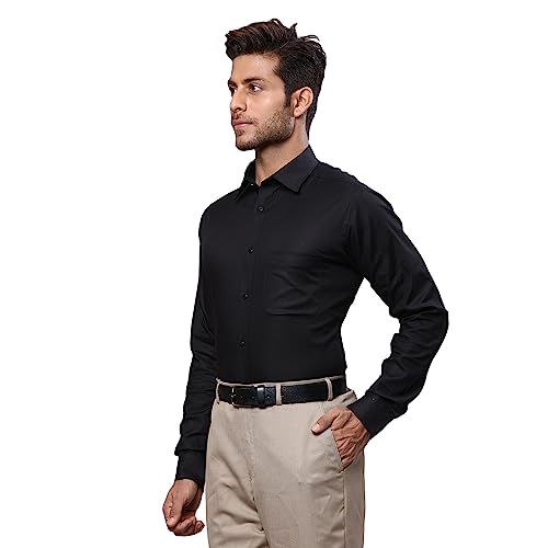 Image of Raymond Men's Pure Cotton Solid Pattern Slim Fit Semi Cutaway Collar Full Sleeve Formal Shirt