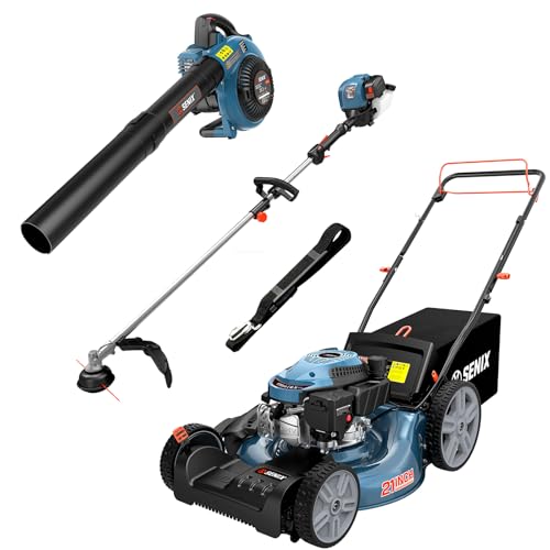 SENIX LSSG-M10 21-inch 170cc Gas Lawn Mower Self Propelled, 26.5 cc String Trimmer and 4-Cycle Leaf Blower Kit 21'' Self Propelled 3-Piece Set