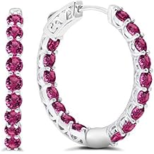 Gemstone Inside Out Hoop Earrings for Women in 925 Sterling Silver 1 Inch Diameter and 3mm Birthstone with Notched Post with Lock by MAX + STONE