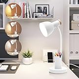 Tutamaz Schreibtischlampe, LED Schreibtischlampe mit Stifthalter,Leselampe Kinder, Augenschonende Schreibtischlampe für Zuhause Büro Nachttisch Schlafsaal [Energieklasse A],Weiß