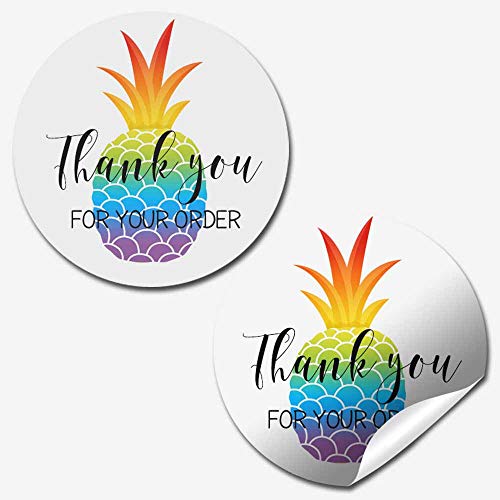 Rainbow Pineapple Thank You For Your Order Customer Appreciation Sticker Labels For Small Businesses, 60 1.5" Circle Stickers By Amandacreation, For Envelopes, Postcards, Direct Mail, More! #TOP14